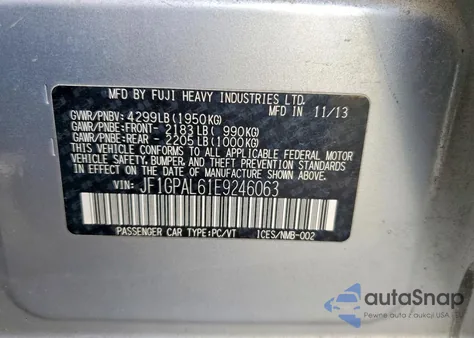 2014 Subaru Impreza Sport Premium from USA, damaged, VIN JF1GPAL61E9246063